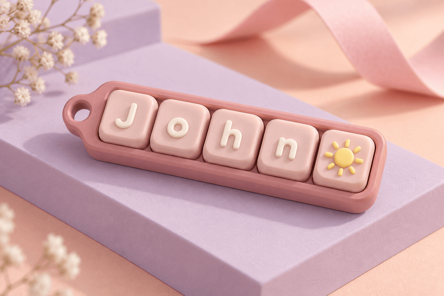 Product illustration: John and a sun on five individual caps in one compact clicker