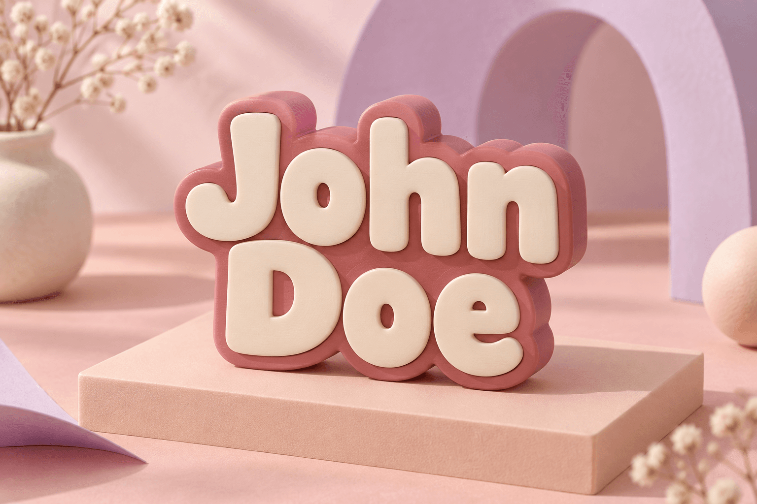 Product illustration: John and Doe in raised cream lettering on a rose background